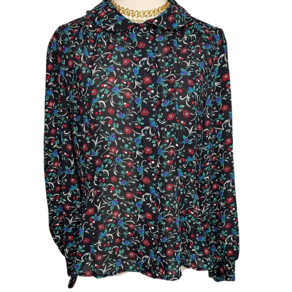 Lauren Lee vintage 70s/80s floral round collar secretary blouse size M medium